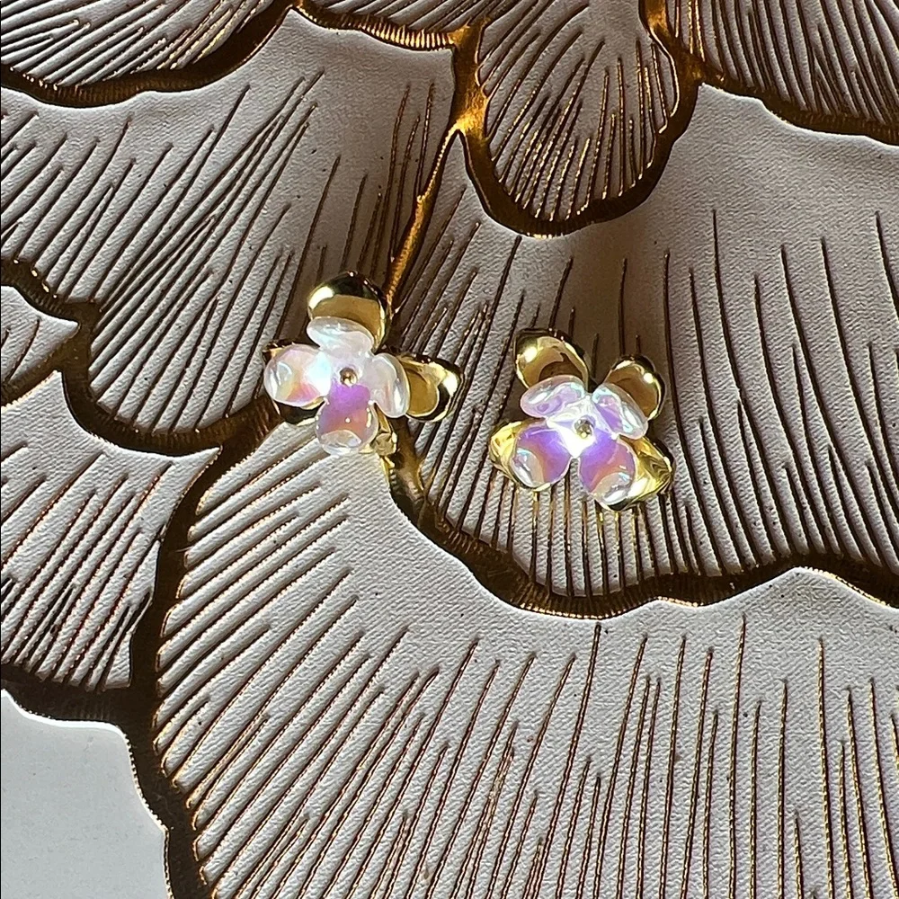 Elegant Gold and Iridescent Flower Earrings